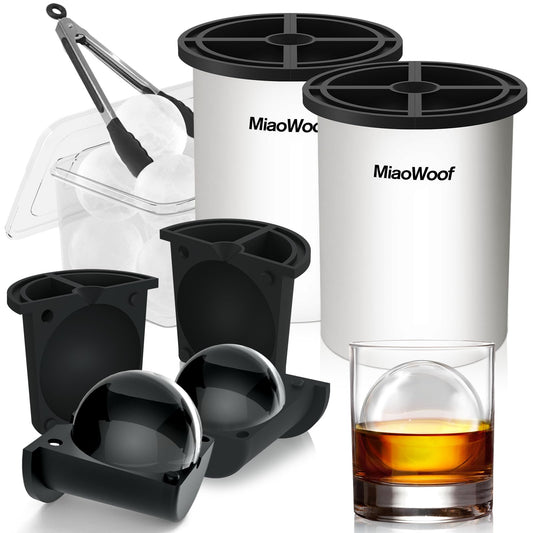 Clear Ice Cube Maker 2.5 Inch Stainless Steel Crystal Large Clear Ice Ball Maker Silicone Ice Cube Mold for Cocktails Drinks & Bourbon Whiskey Gifts for Men (2 Pack)
